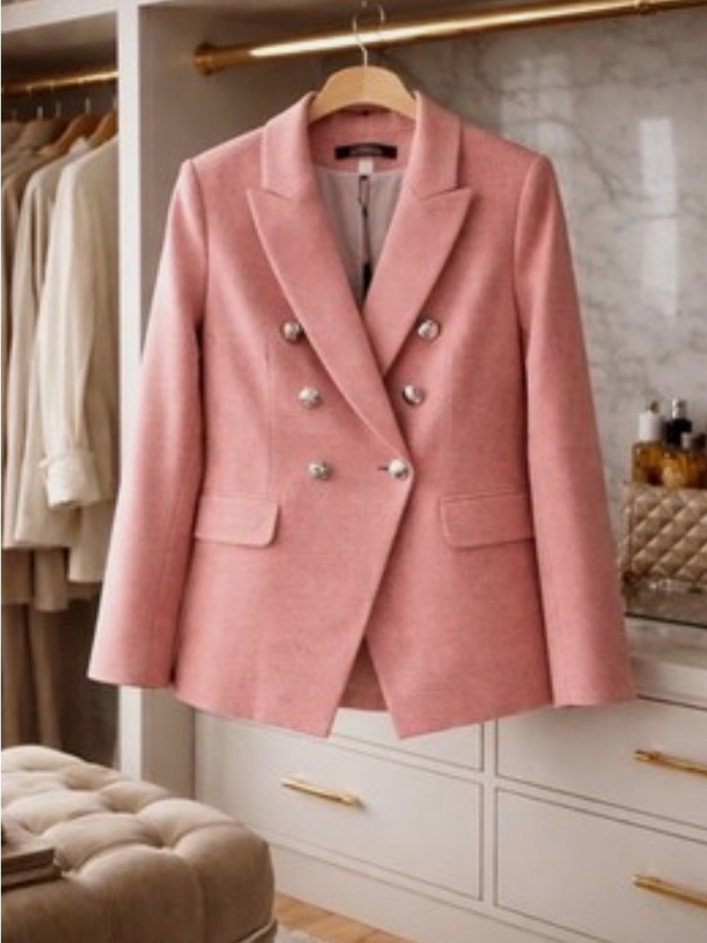 White House Black Market Pink Double-Breasted Blazer